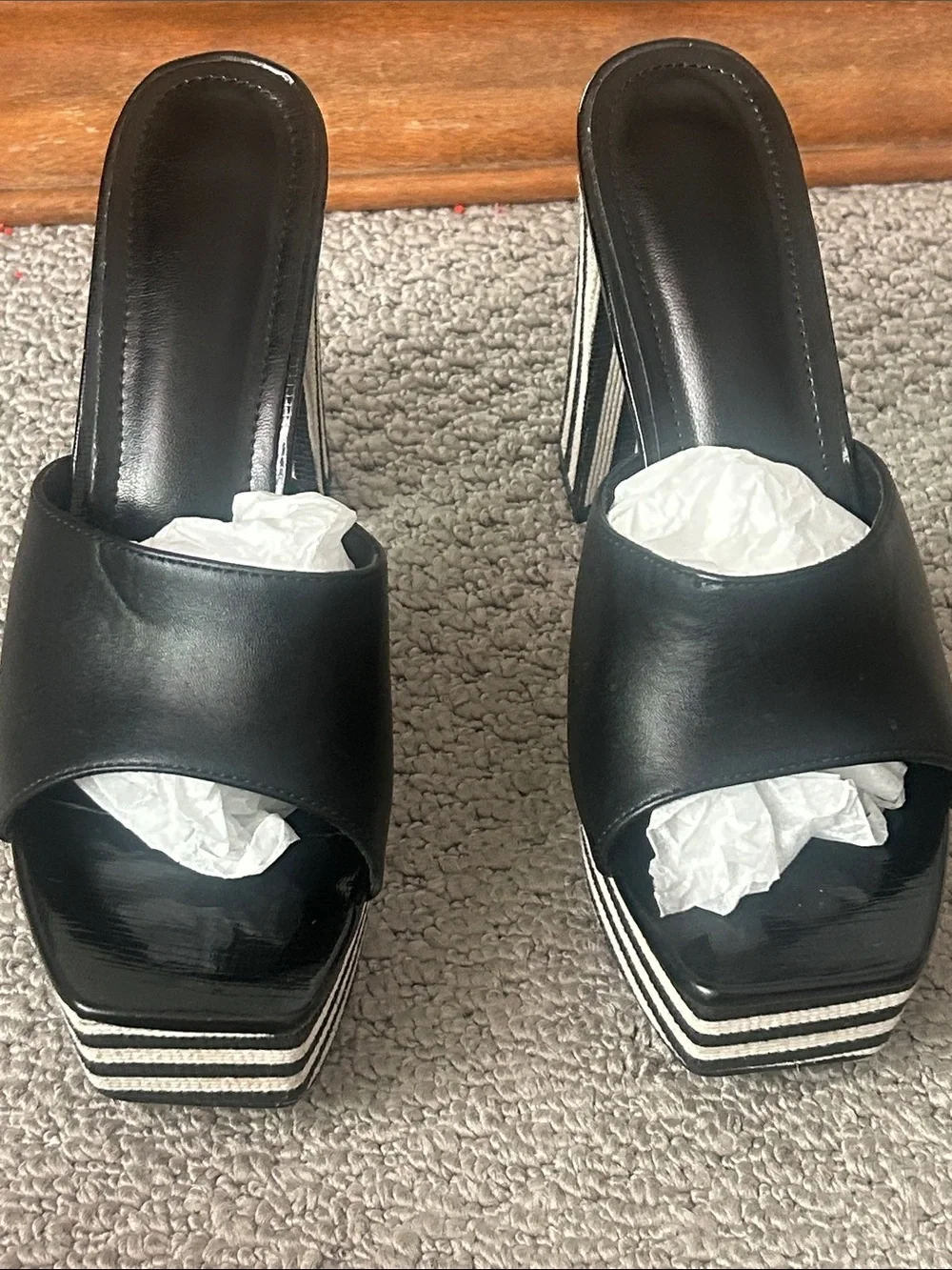 Urban Outfitters Black Platform Striped Block-Heel Mules
